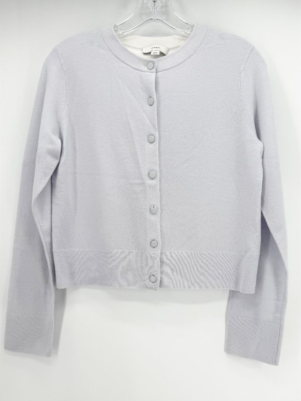 Vince Wool Cashmere Blend Tipped 1/2 Moon Cardigan Opal Grey XS - Picture 2 of 11